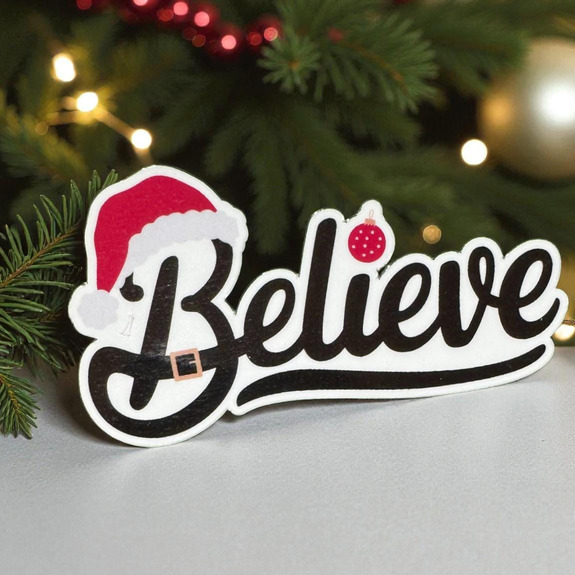 Believe Christmas Sticker | Santa Script Sticker | Holiday Faith & Magic Vinyl Decal | Cozy Christmas Gift
