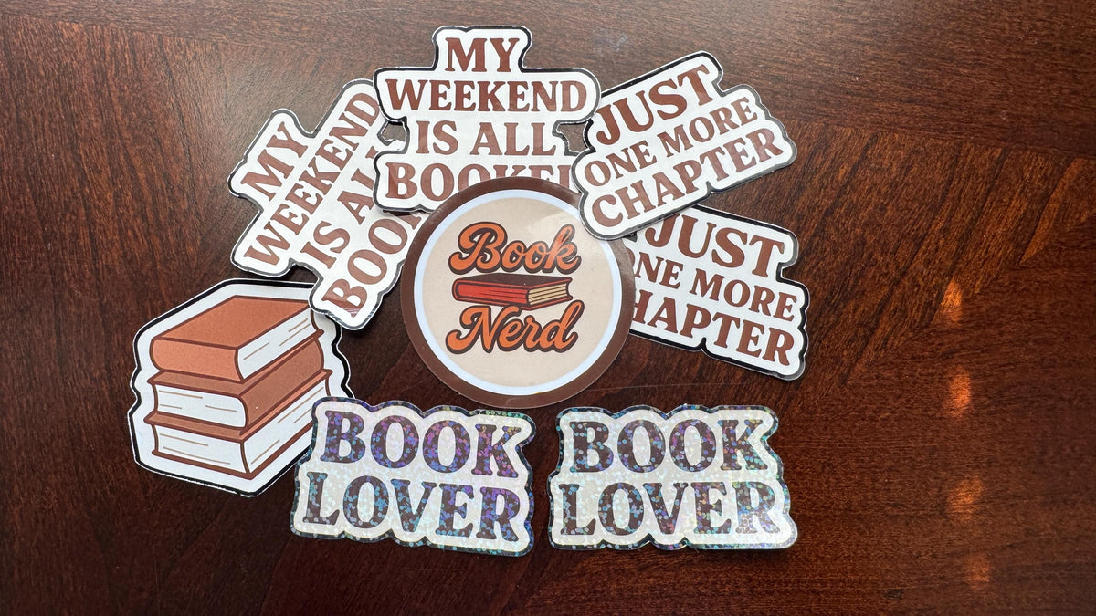 Holographic Book Lover vinyl decal featuring a book design, ideal for laptops, water bottles, and journals.