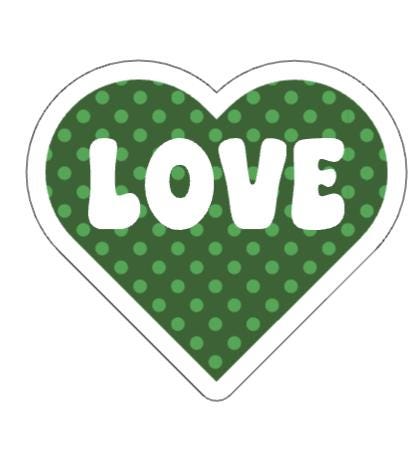 Polka dot LOVE heart sticker by Forcebuilder, a cute retro vinyl decal for journals, laptops, and personal accessories.
