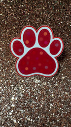 Colorful polka dot paw print vinyl sticker featuring a cute animal design, waterproof and durable pet lover gift accessory.