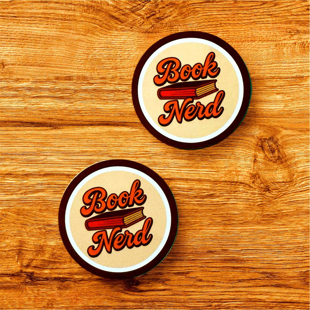 Cute Book Nerd vinyl sticker by Forcebuilder, featuring a book lover design for laptops, journals, water bottles, and more.
