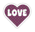 Polka dot LOVE heart sticker by Forcebuilder, retro vinyl decal for journals, laptops, and accessories, featuring cute polka dot design.