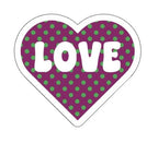 Polka dot LOVE heart sticker by Forcebuilder, retro vinyl decal for journals, laptops, and accessories, featuring cute polka dot design.