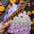 Halloween bookmarks featuring ghost, pumpkin, and bat designs by Forcebuilder, shown in various styles and colors.