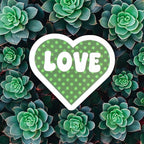 Retro polka dot love heart vinyl sticker by Forcebuilder, perfect for decorating journals, laptops, and personal items.