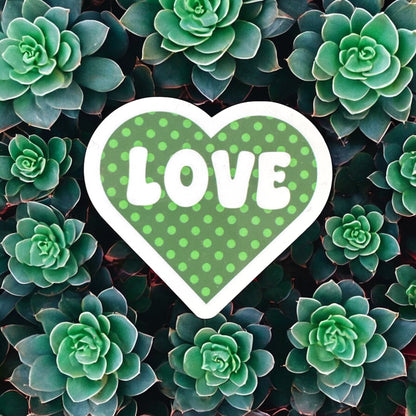 Polka Dot LOVE Heart Sticker – Retro Cute Vinyl Decal for Journals, Laptops & More