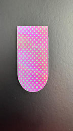 Holographic polka dot magnetic bookmarks with shiny, colorful design perfect for marking pages in books.