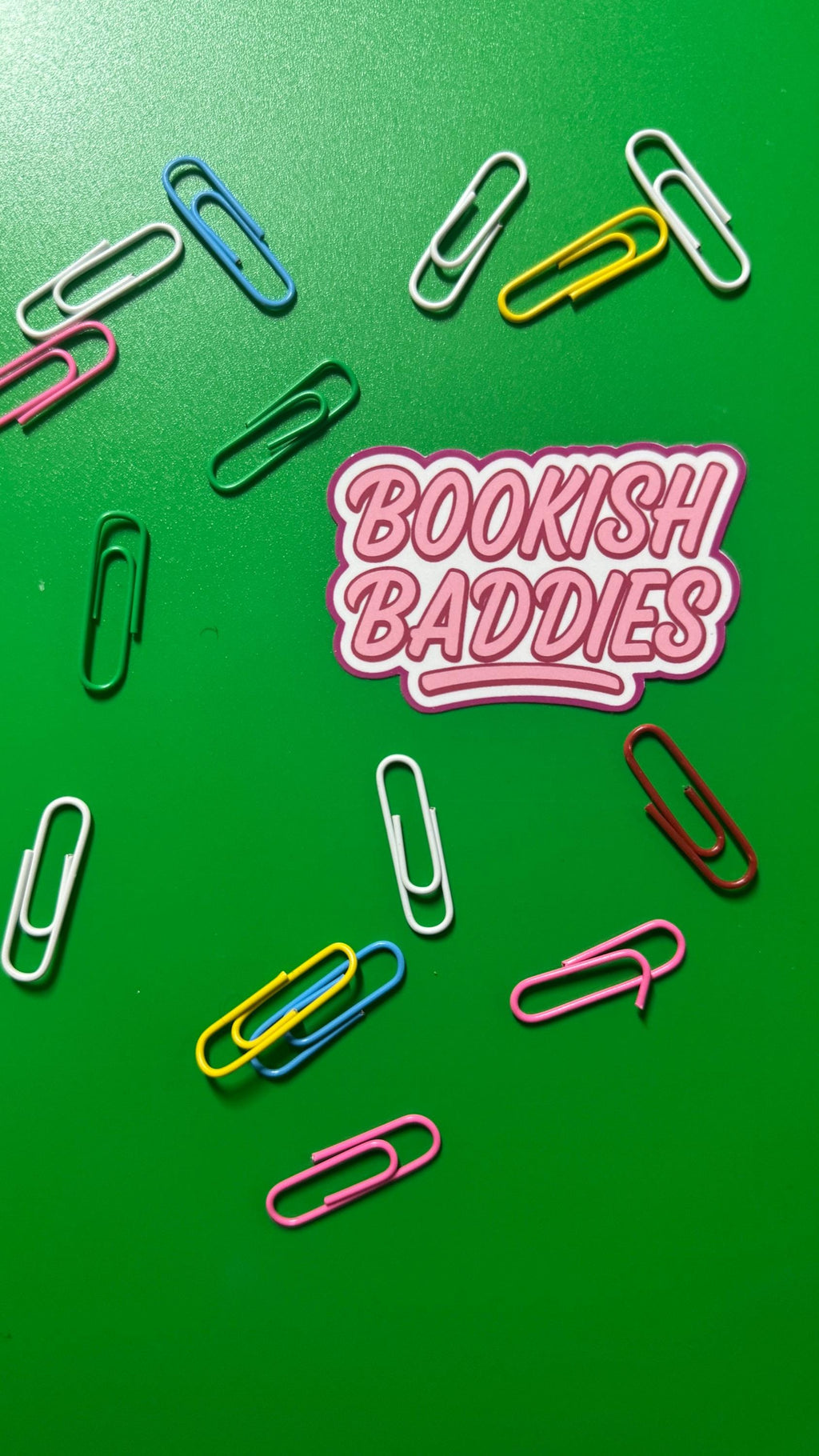 Bookish vinyl stickers featuring "Fueled by Coffee," "Bookish Baddies," and "Caffeinated Chapters" for laptops and journals.