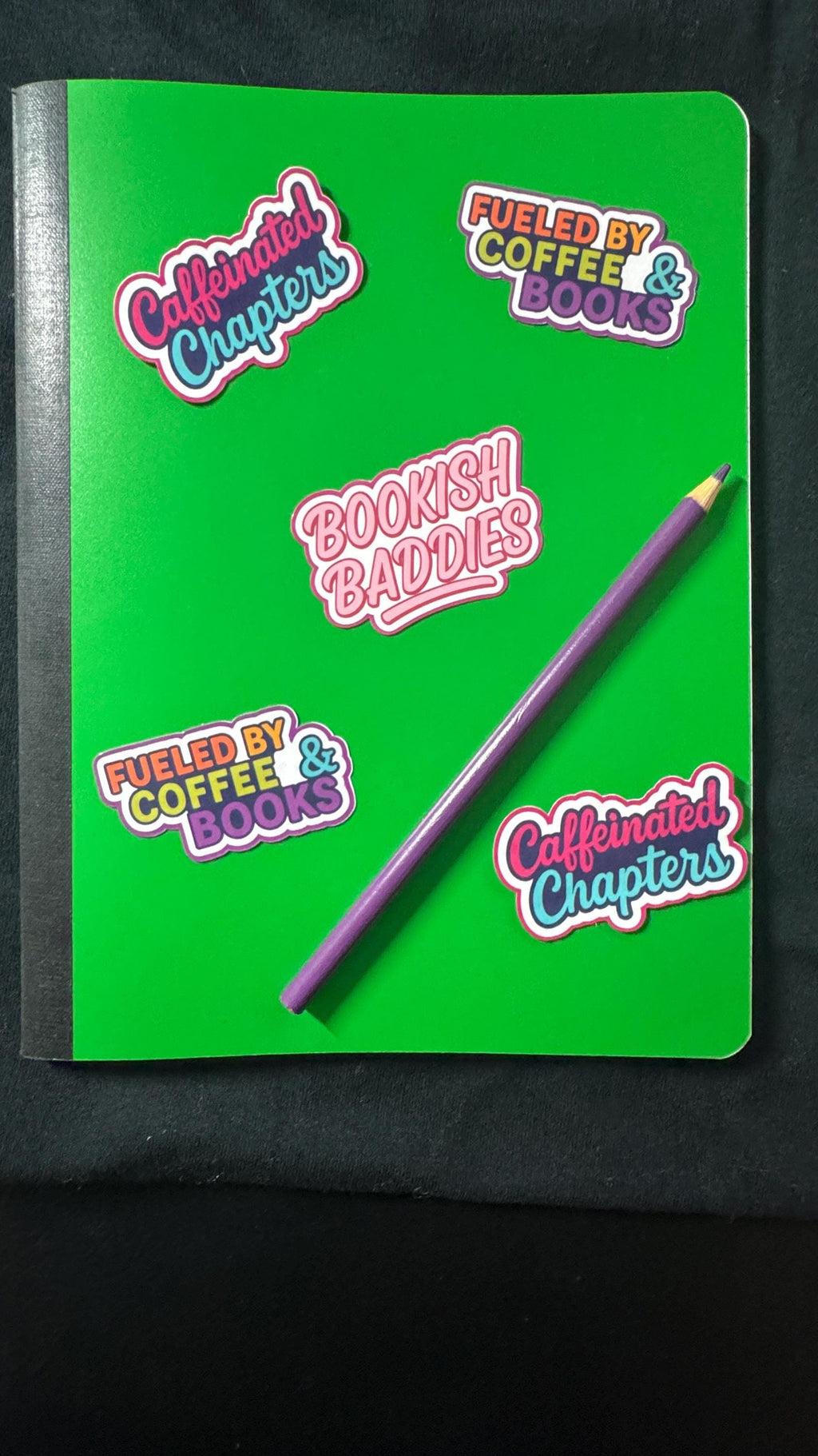 Bookish vinyl stickers featuring coffee, baddies, and journal decals for laptops and journals, designed by Forcebuilder.