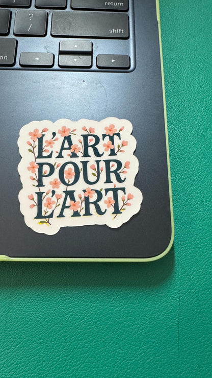 Forcebuilder L'Art Pour L'Art French floral sticker, 2.5-3 inches, featuring elegant floral art design for decorating surfaces.