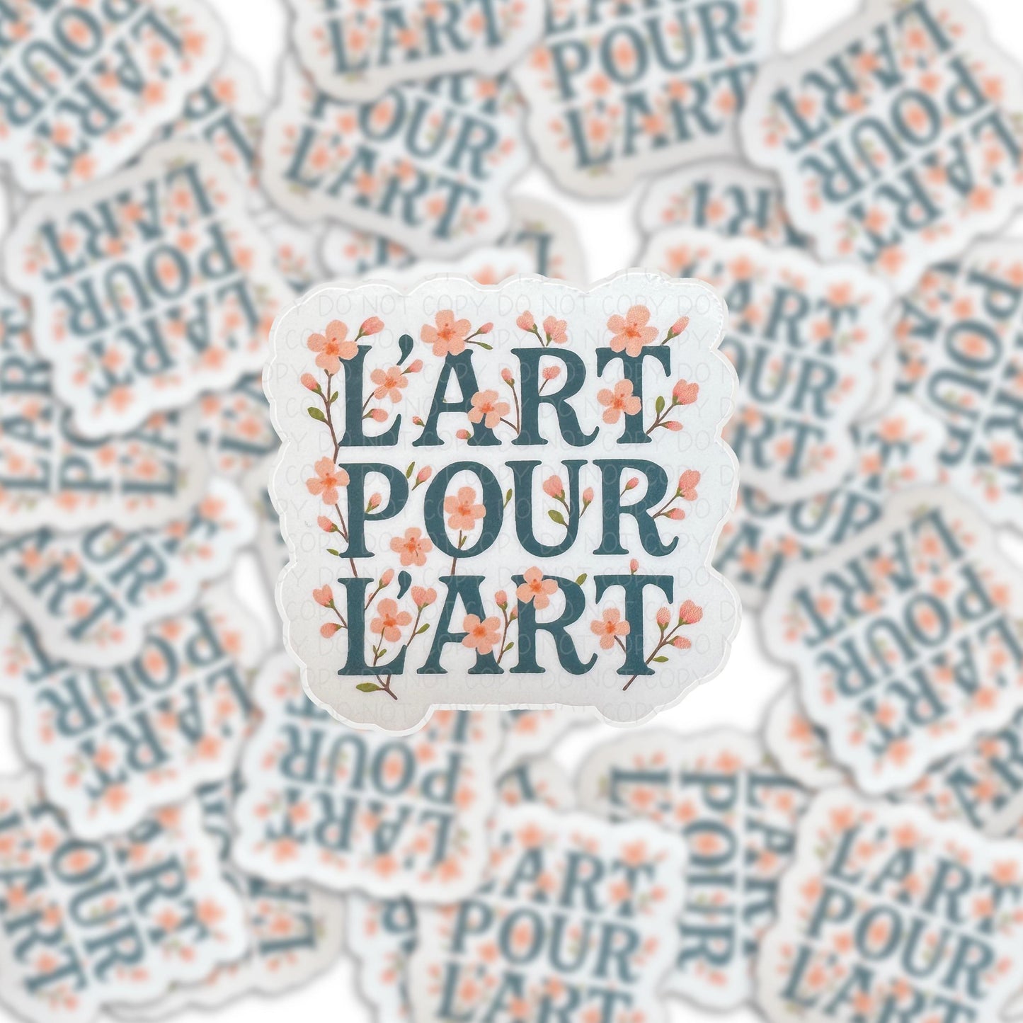 French floral art sticker by Forcebuilder, 2.5-3 inch size, featuring intricate floral design on a clear background.