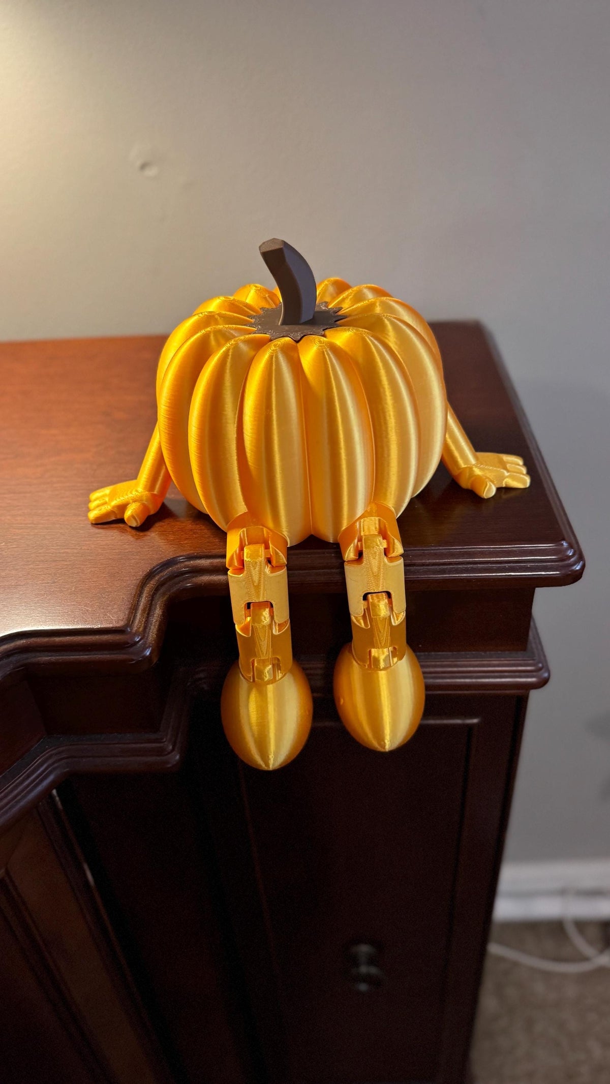 3D printed fall pumpkin with articulated legs, decorative pumpkin mantle decor, ideal for fall home decor or teacher appreciation gifts.