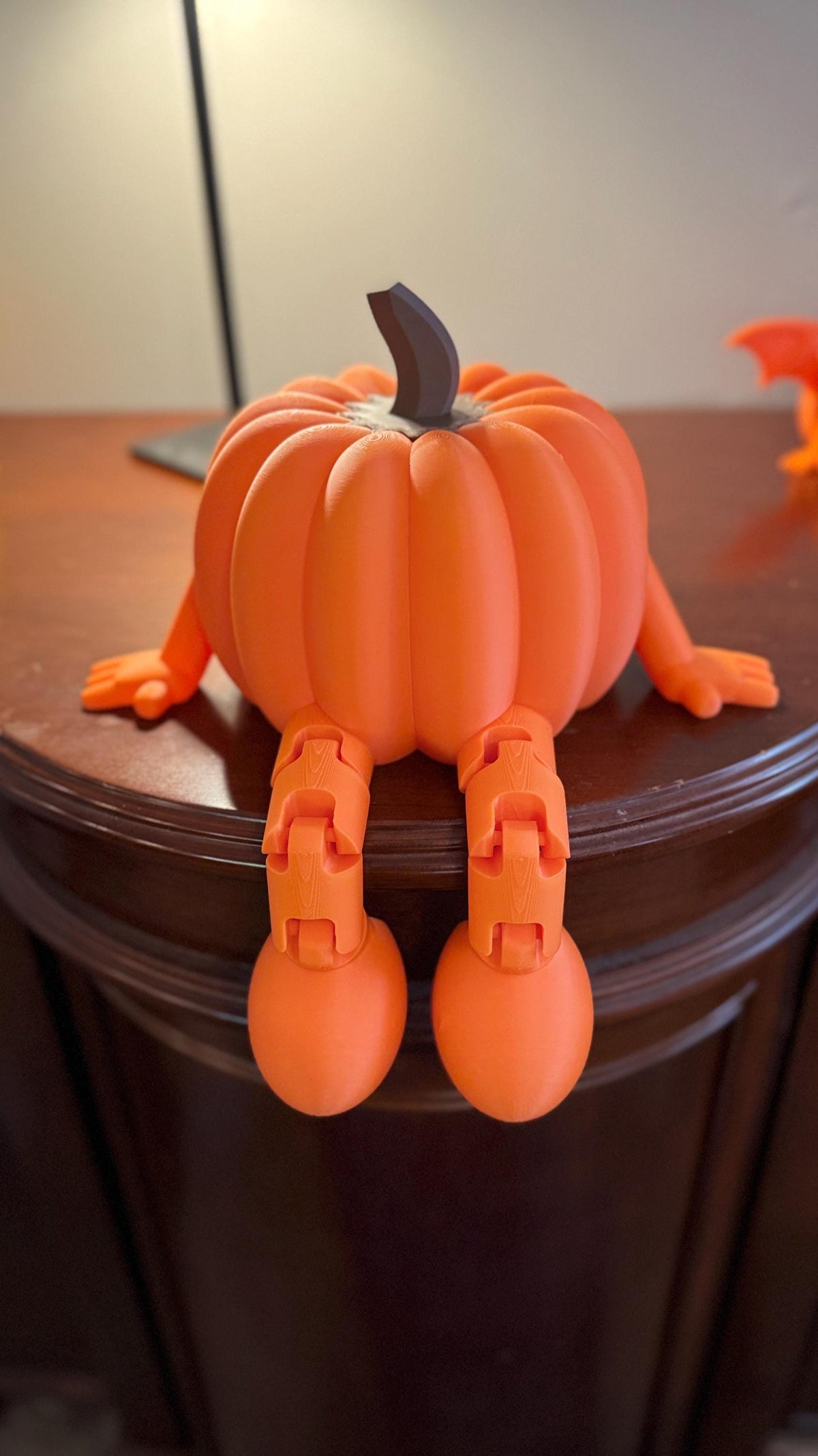 3D printed fall pumpkin with articulated legs, used as home décor or mantle decoration, by Forcebuilder