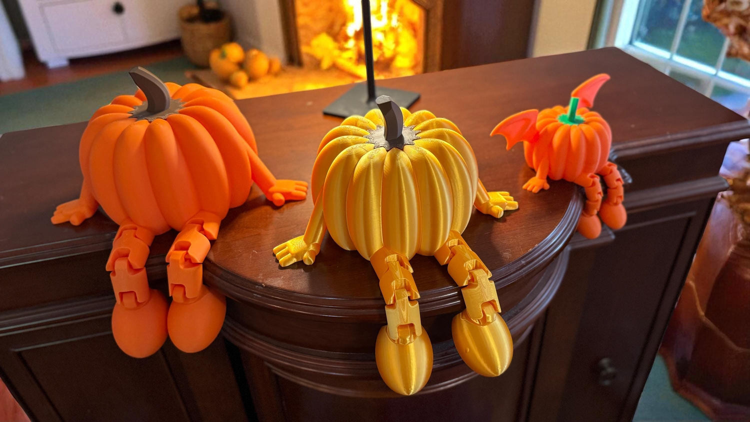 3D printed fall pumpkin with articulated legs, decorative pumpkin mantle piece for fall decor and teacher appreciation gifts