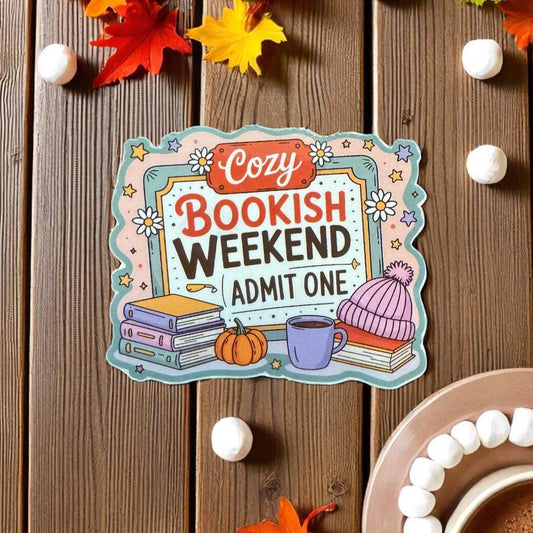 Bookish Weekend Sticker Fall Reading Vinyl Sticker, Book Lover Gift, Cozy Reader Aesthetic, Book Sticker for Journals and Laptops