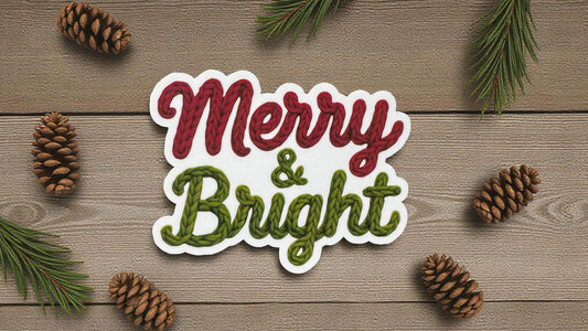 Merry & Bright Crocheted Sticker | Cozy Christmas Aesthetic | Hygge Holiday Sticker | Festive Vinyl