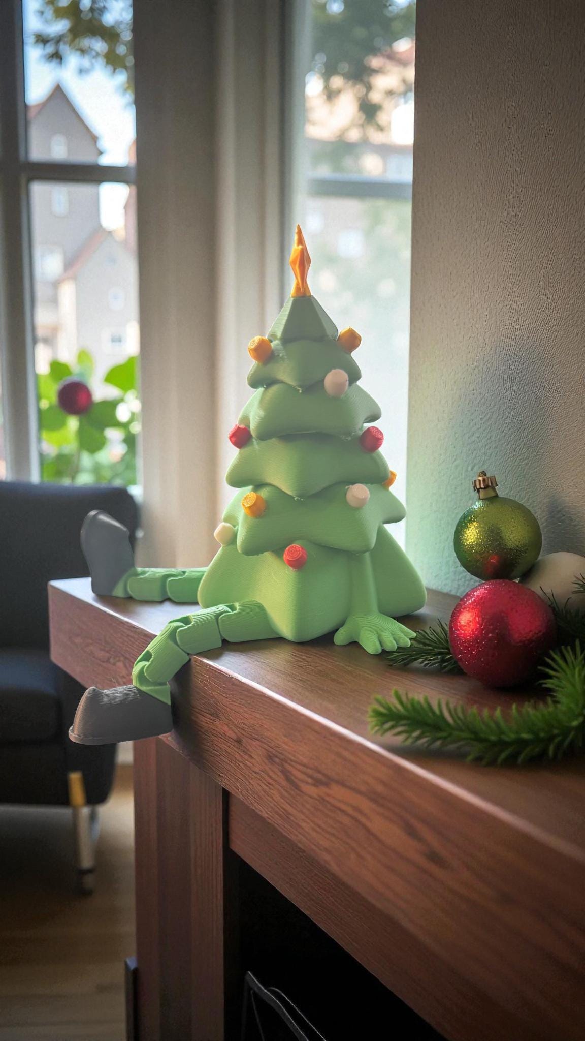 3D printed Christmas tree articulated figurine by Forcebuilder, holiday shelf sitter, perfect as a unique mantle or teacher gift.