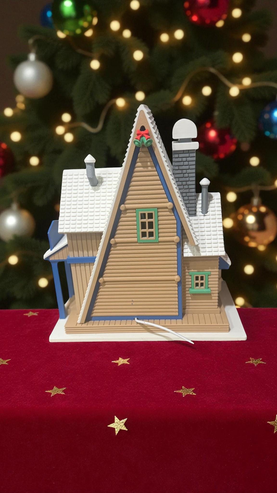 Custom Personalized Family Christmas Cabin with LED Light | Custom Holiday House | Four Color Options | Cozy Winter Decor