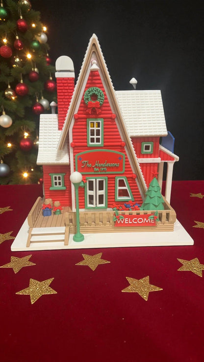 Personalized Family Christmas Cabin with LED Light | Custom Holiday House | Two Color Options | Cozy Winter Decor