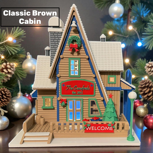 Custom Personalized Family Christmas Cabin with LED Light | Custom Holiday House | Four Color Options | Cozy Winter Decor