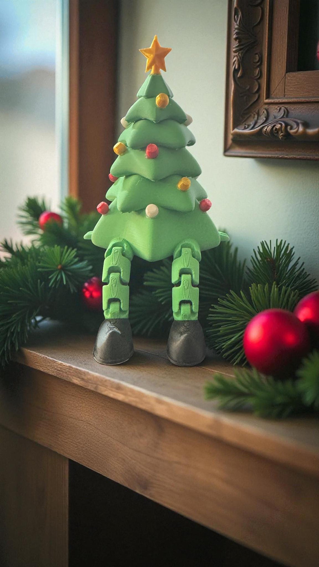 3D printed Christmas Tree articulated figurine by Forcebuilder, holiday shelf sitter for mantle decoration and teacher gift.