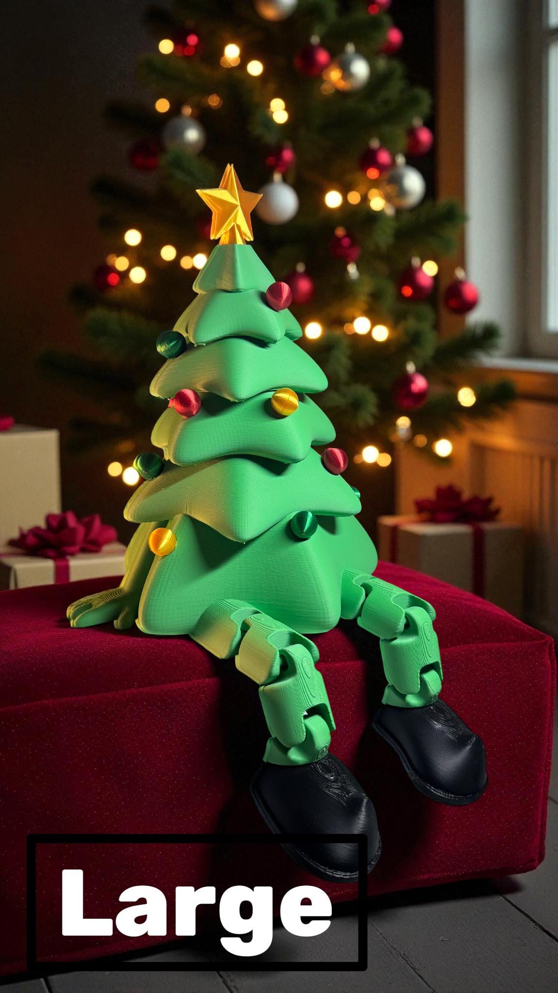 3D printed Christmas tree articulated figurine by Forcebuilder, holiday shelf sitter with festive design, perfect as a holiday gift.