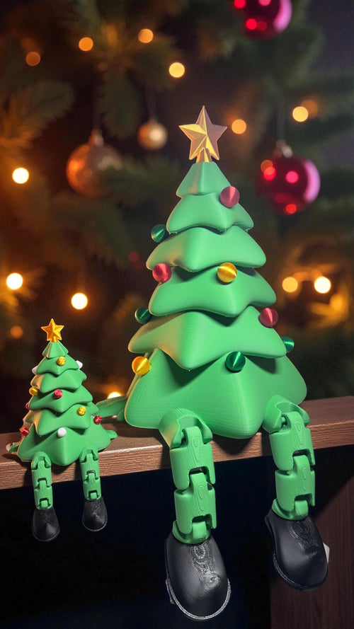 Forcebuilder Christmas Tree articulated figurine, 3D printed holiday shelf sitter, perfect as a unique mantle or teacher gift.