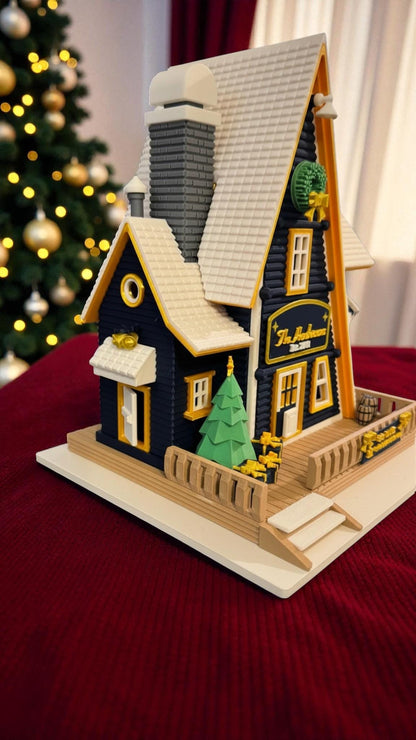 Custom Personalized Family Christmas Cabin with LED Light | Custom Holiday House | Four Color Options | Cozy Winter Decor