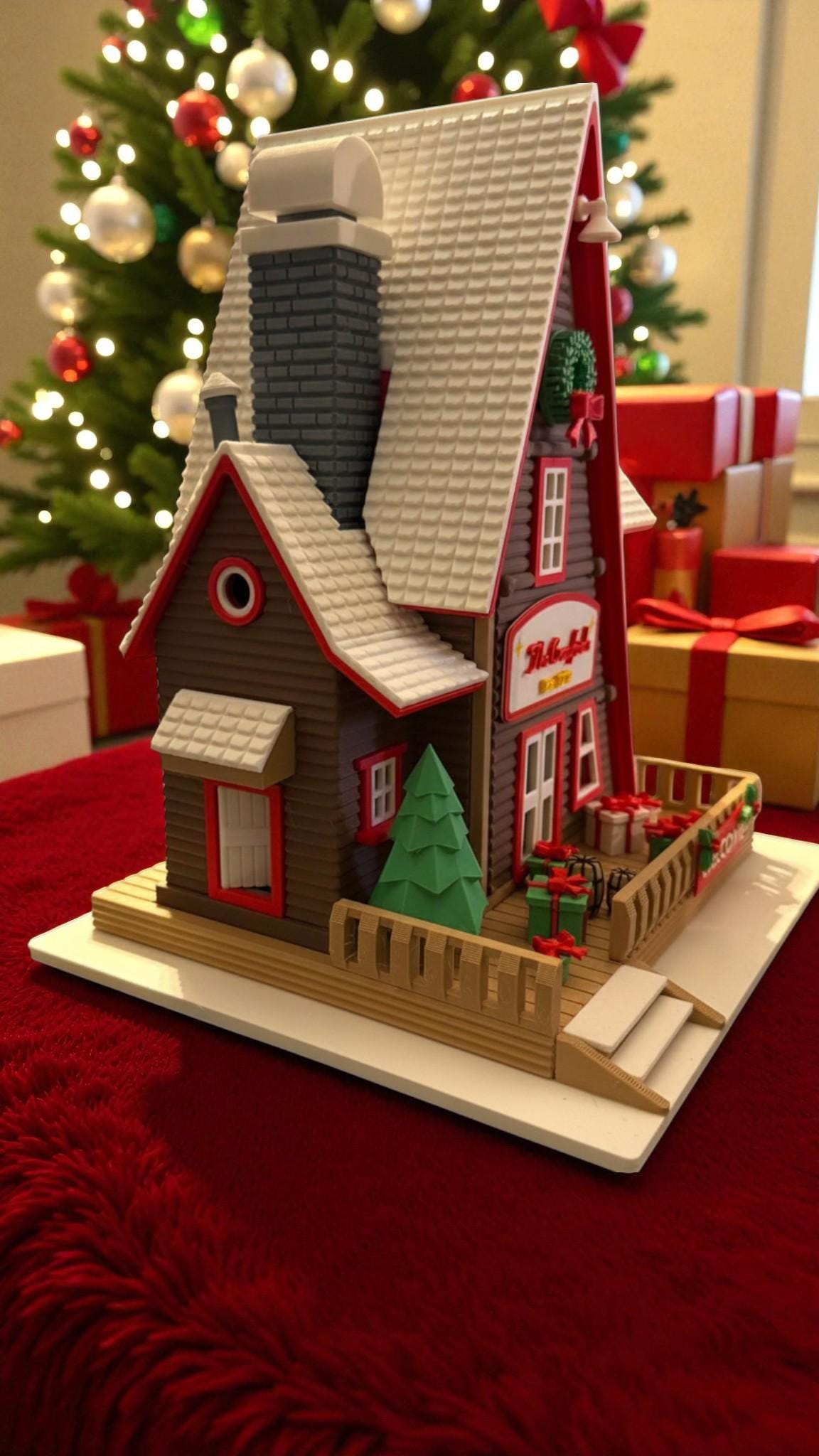 Custom Personalized Family Christmas Cabin with LED Light | Custom Holiday House | Four Color Options | Cozy Winter Decor