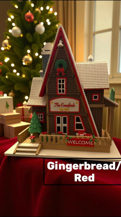 Custom Personalized Family Christmas Cabin with LED Light | Custom Holiday House | Four Color Options | Cozy Winter Decor