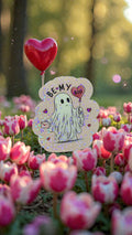 Holographic ghost sticker from Forcebuilder featuring a cute Valentine ghost design, perfect for decorating or crafting.
