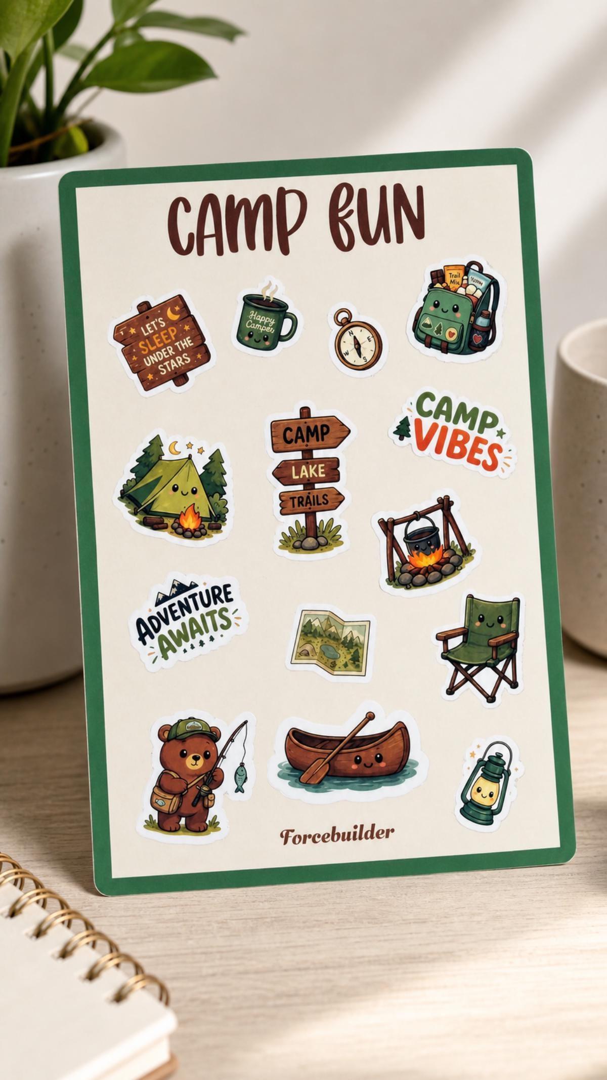 Cute Camp Sticker Sheet | Waterproof Vinyl | Girl Scout Stickers | Adventure Stickers | Hiking Stickers | Camp Vibes | Nature Sticker Sheet