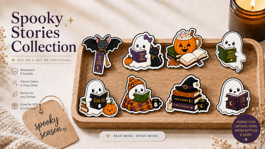 Spooky Bookish Ghost Stickers | Halloween Waterproof Vinyl Decals (Set)