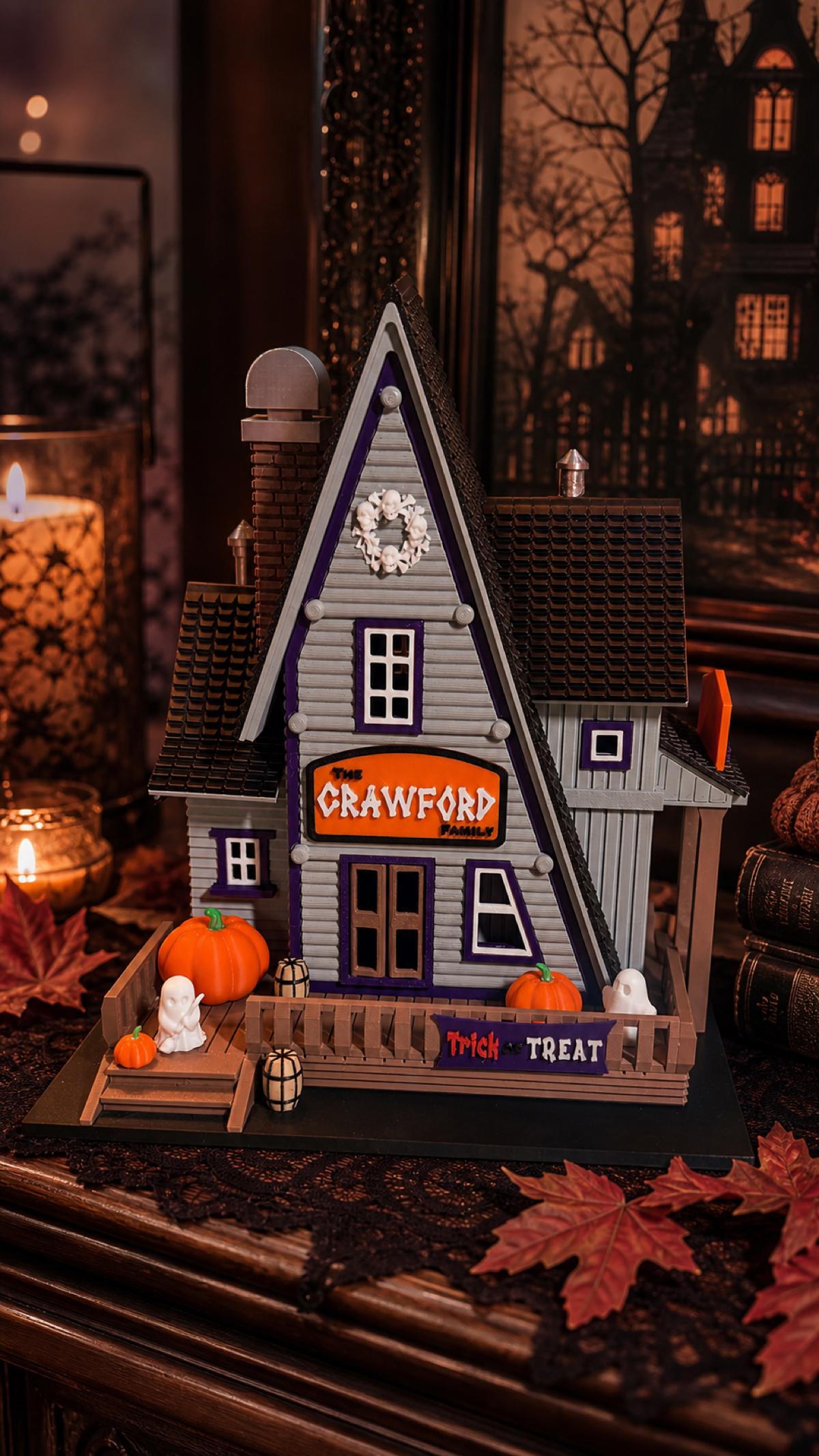 Personalized Halloween Haunted House, 3D Printed Village Decor, Custom Family Name Spooky Home Decoration
